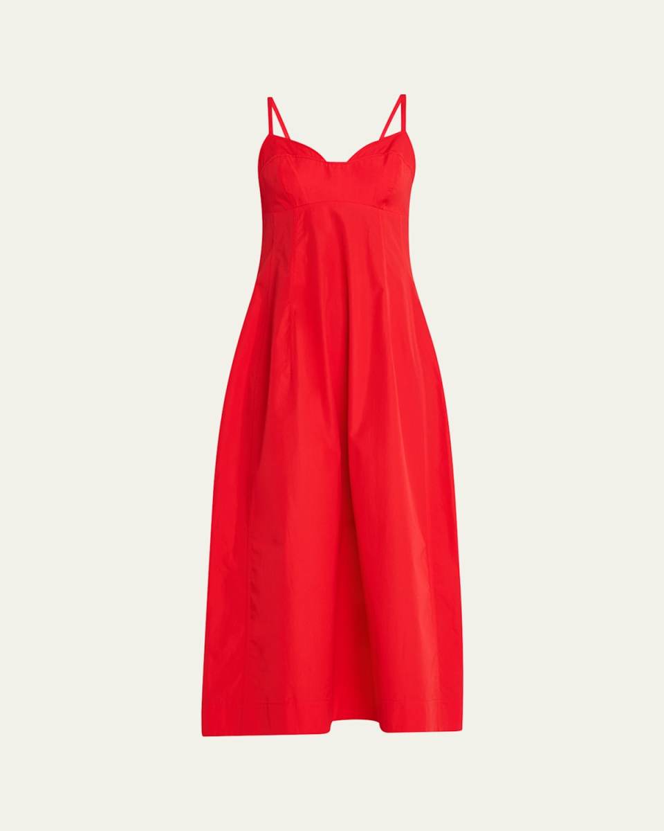 Bustier-Cut Sleeveless Cotton Midi Dress